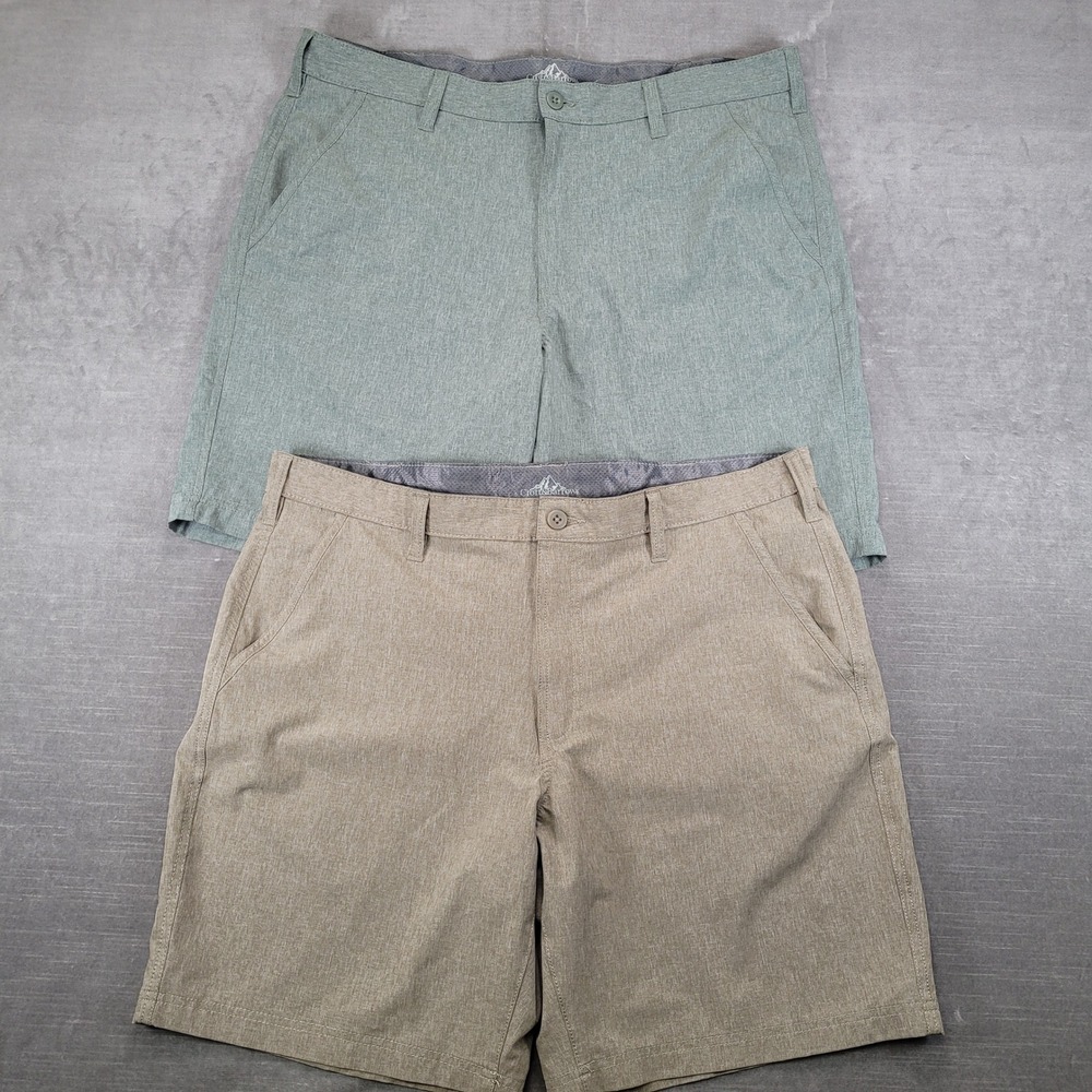 Lot of 2 Croft & Barrow Mens Shorts Size 38 Tan Green Performance Stretch Hybrid